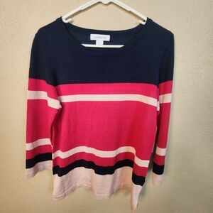 Liz Claiborne Pink and Navy Striped Sweatshirt Small NWT (5710)